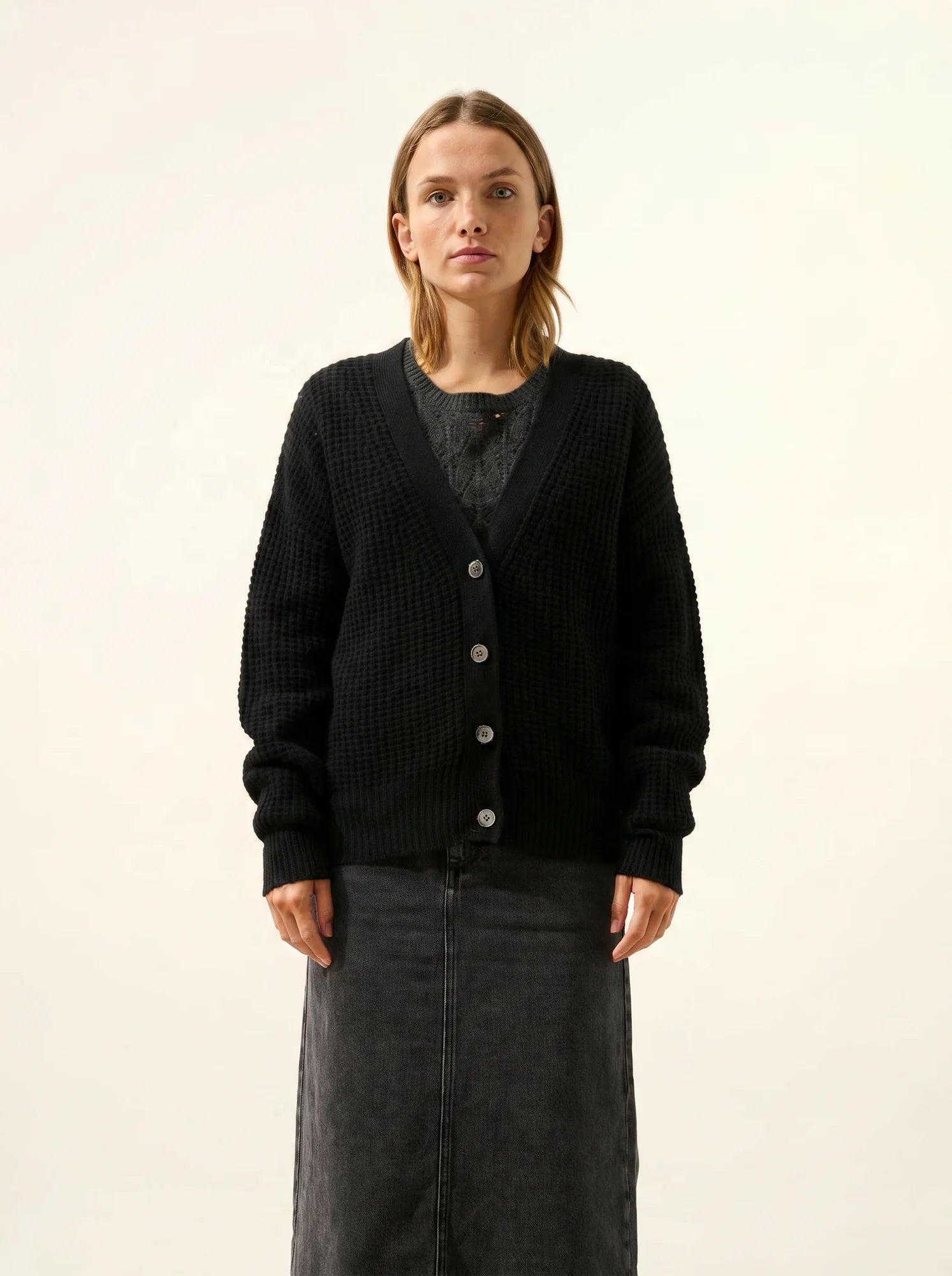 CLARA strickjacke v-ausschnitt 6-fädig schwarz