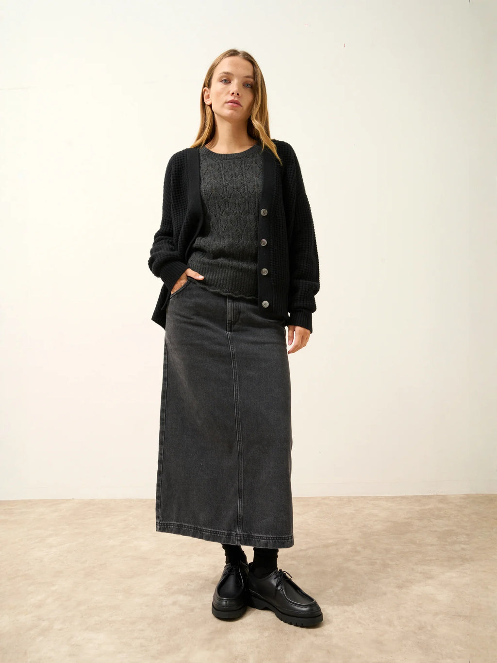 CLARA strickjacke v-ausschnitt 6-fädig schwarz