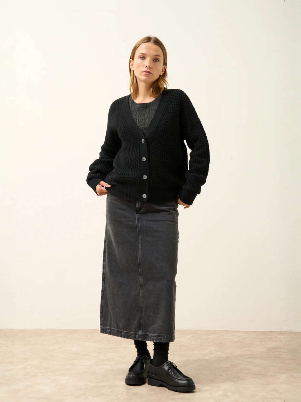 CLARA strickjacke v-ausschnitt 6-fädig schwarz
