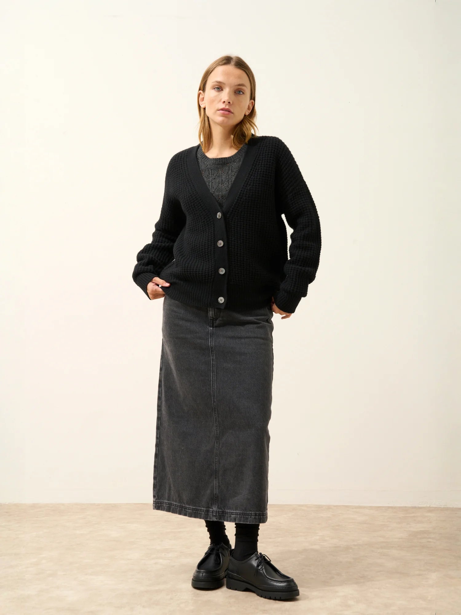 CLARA strickjacke v-ausschnitt 6-fädig schwarz