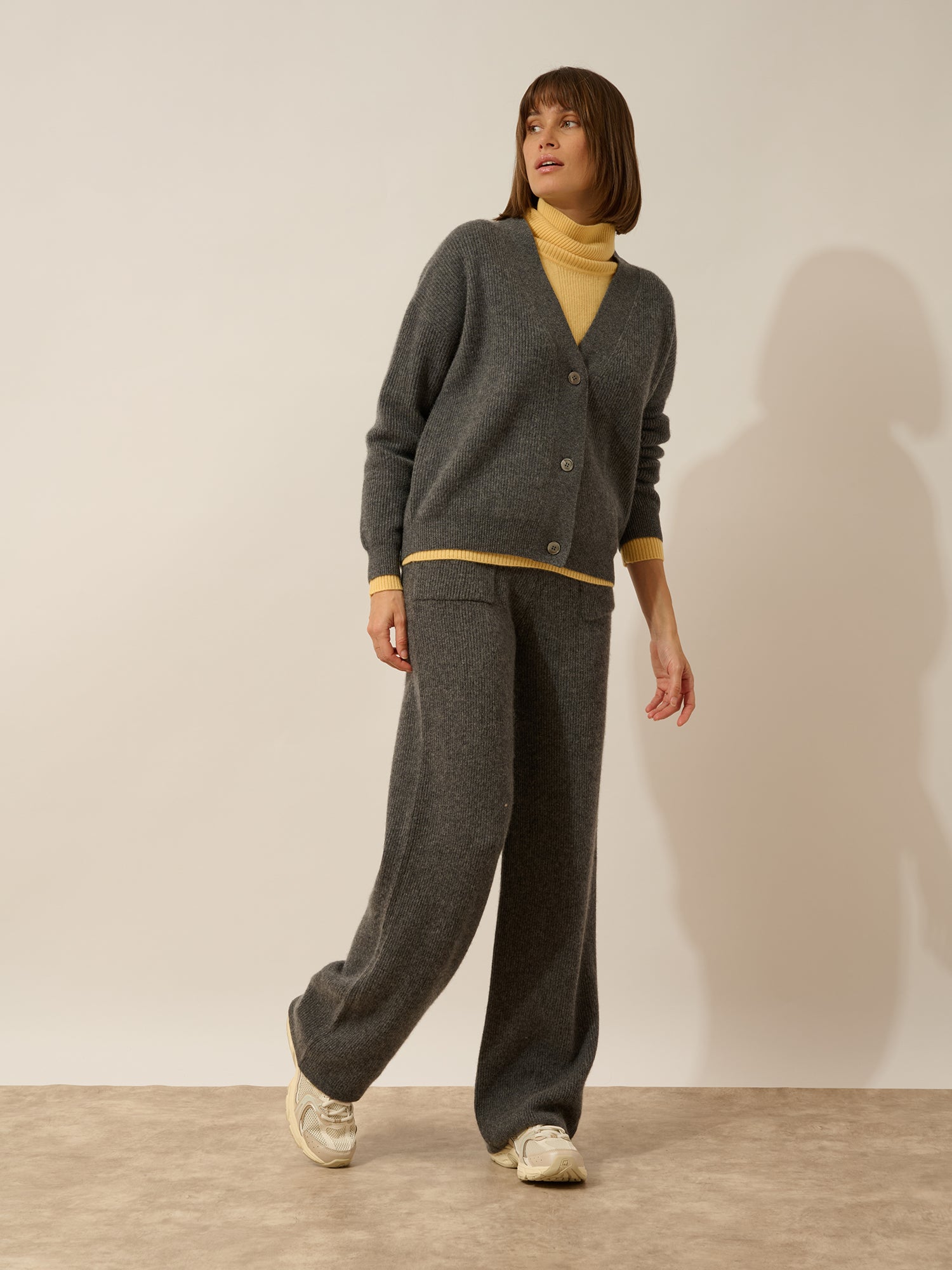 ADELE cardigan col v anthracite chiné