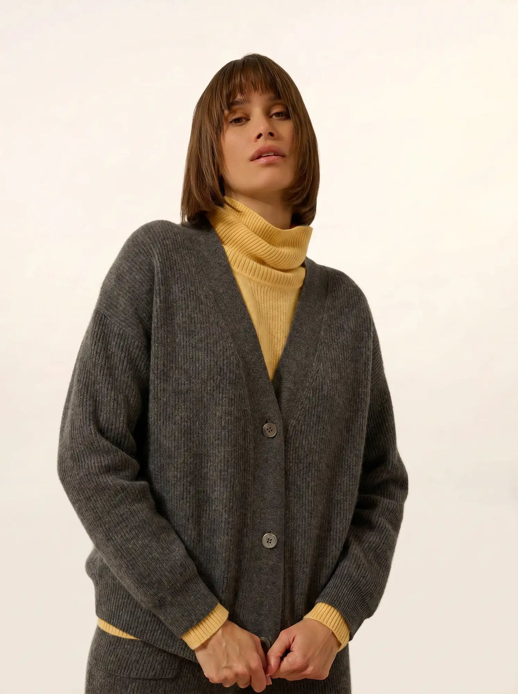ADELE strickjacke v-ausschnitt anthrazit meliert