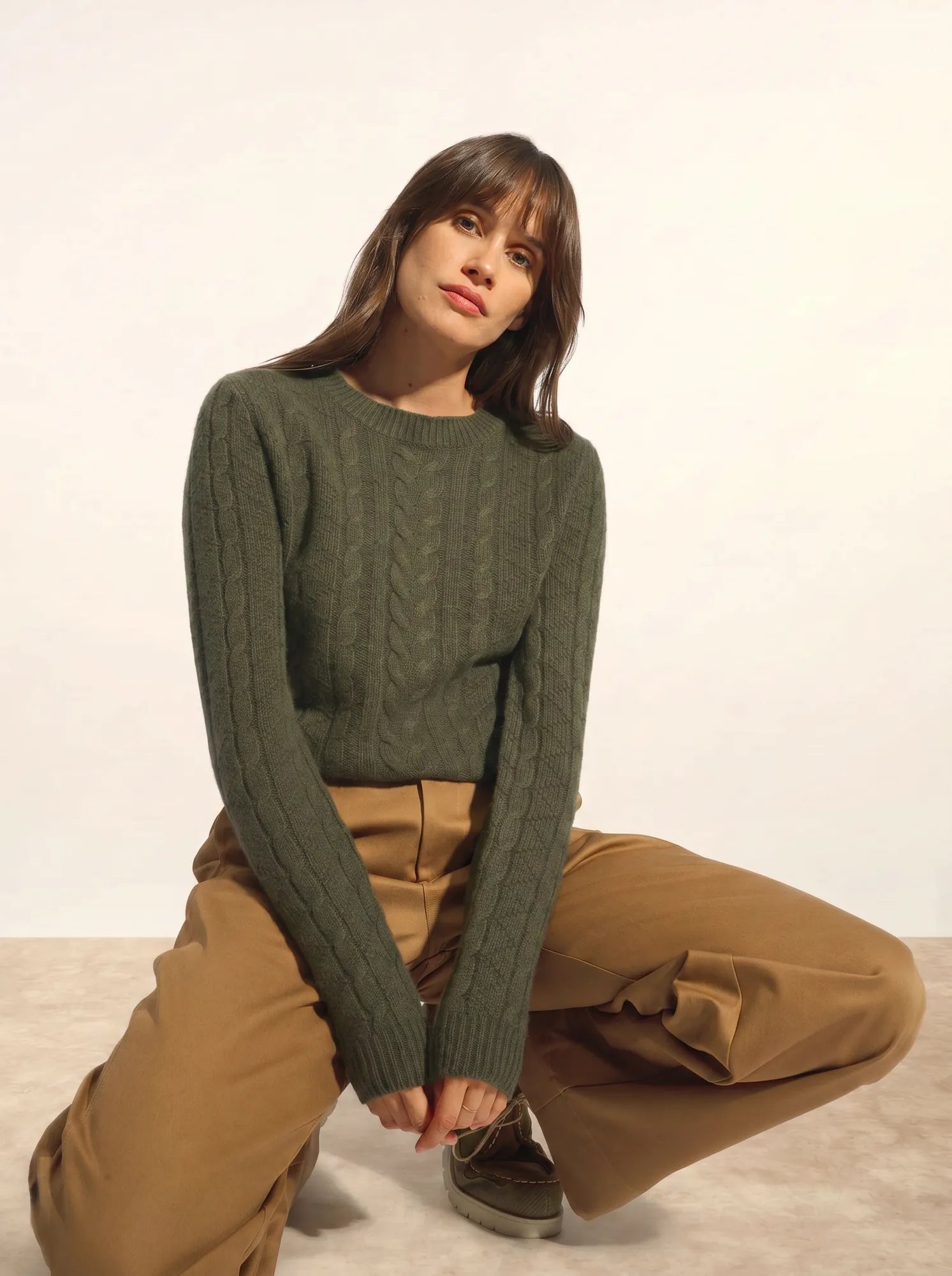 OLIVIA pull col rond 8 fils kaki