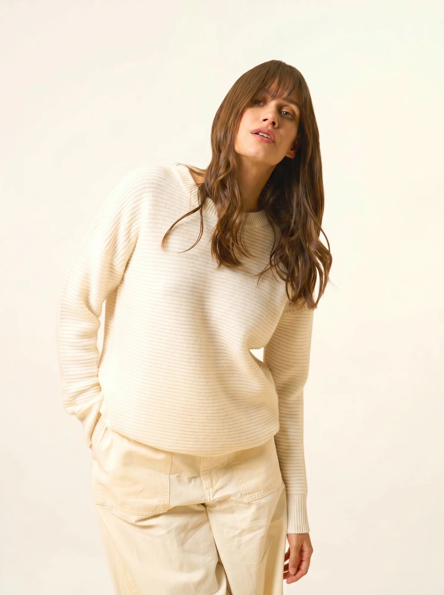 LOUNA pull col rond 4 fils neige