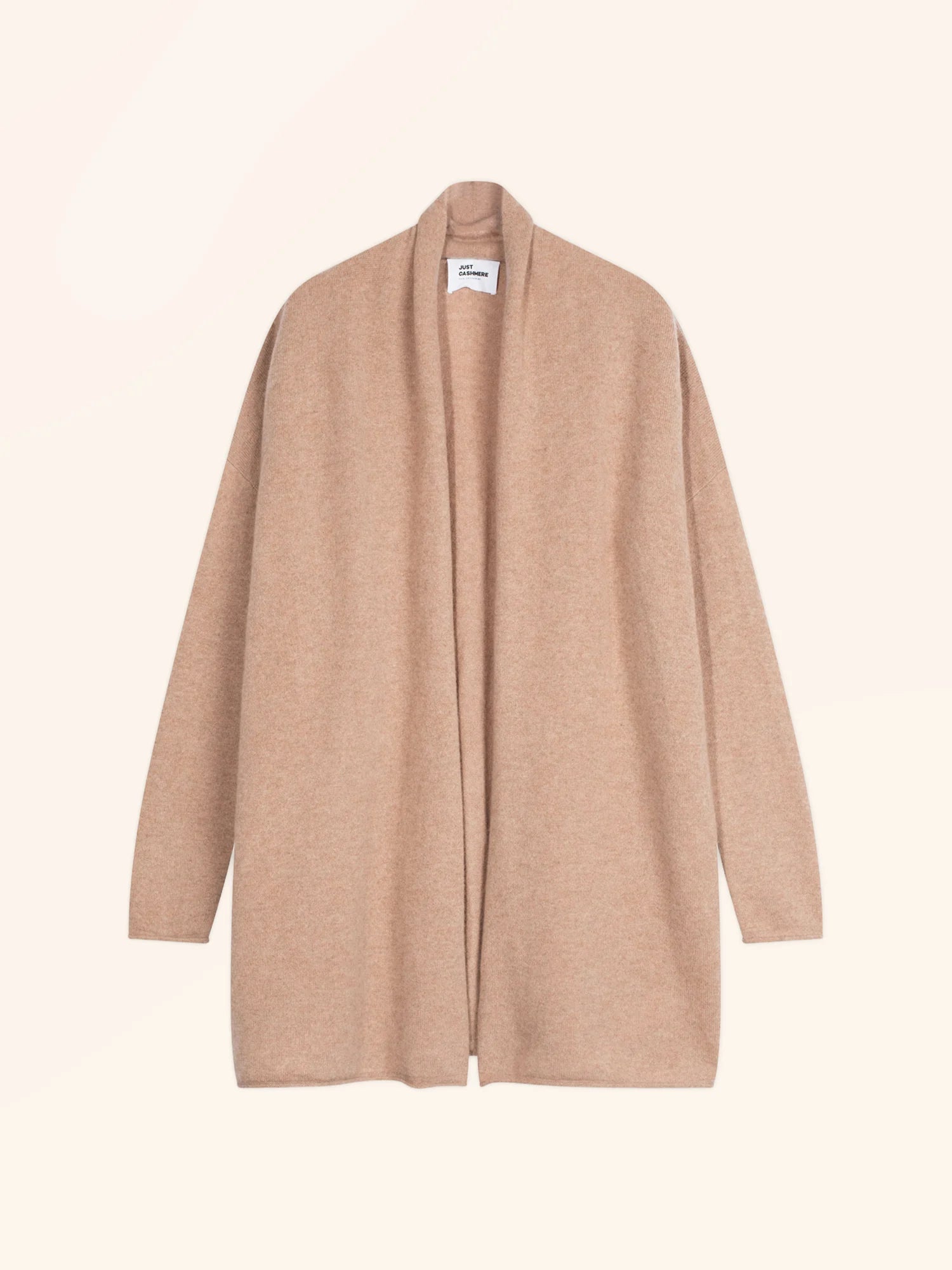 MADDIE jacke lang offen schalkragen camel meliert