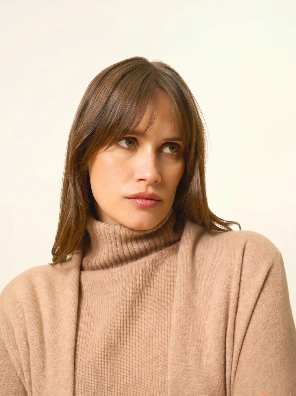 MADDIE jacke lang offen schalkragen camel meliert