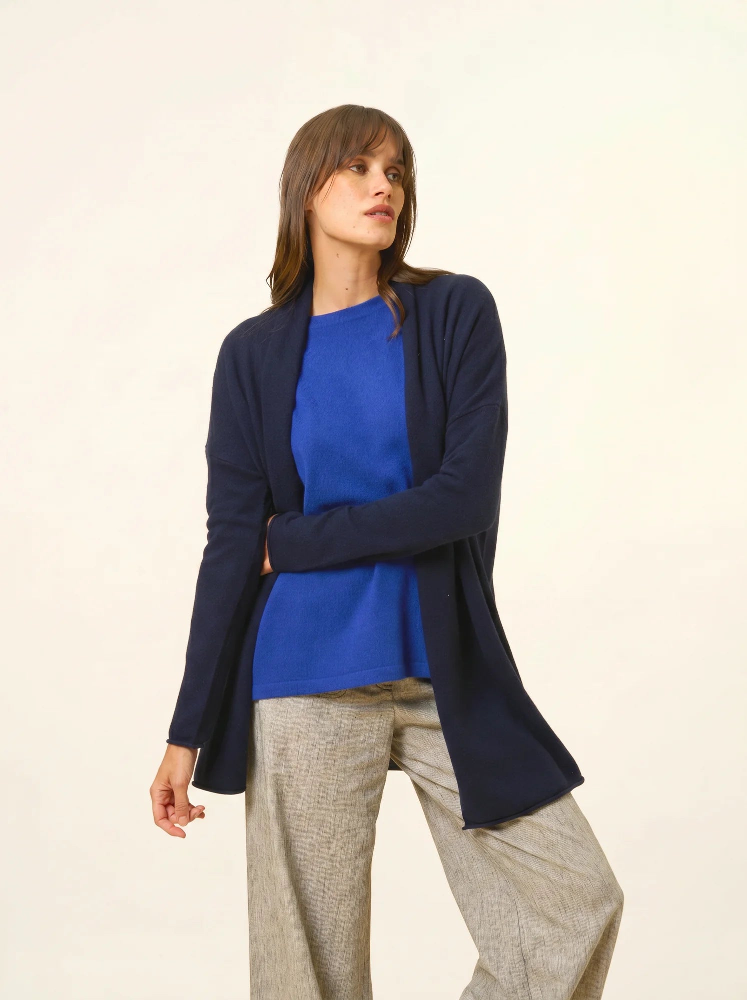 MADDIE jacke lang offen schalkragen marineblau