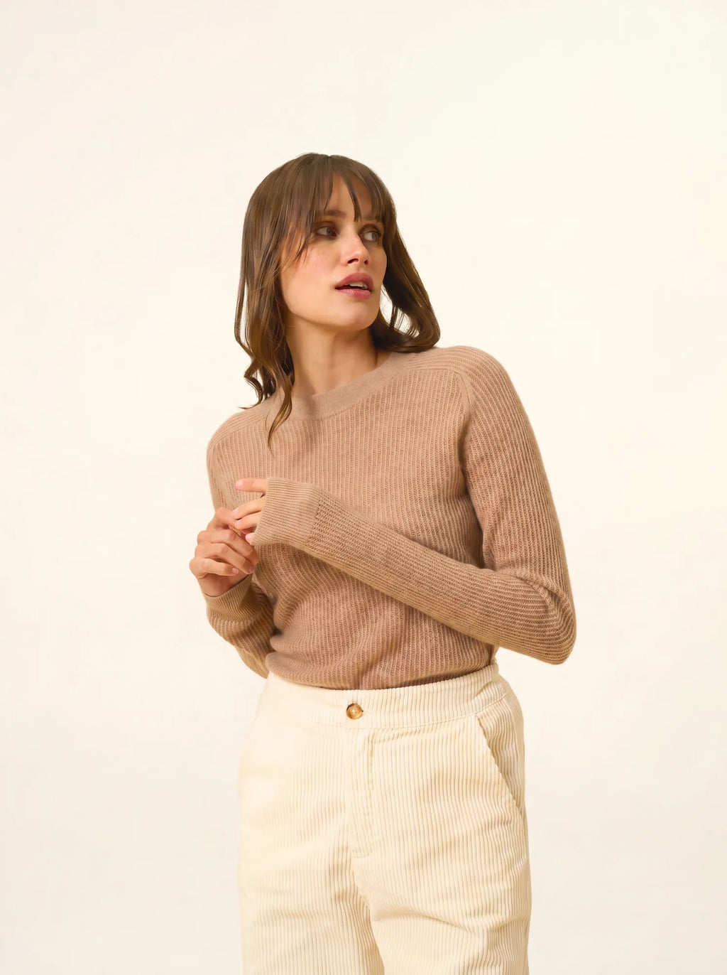 CALLIE pullover rundhalsausschnitt camel meliert