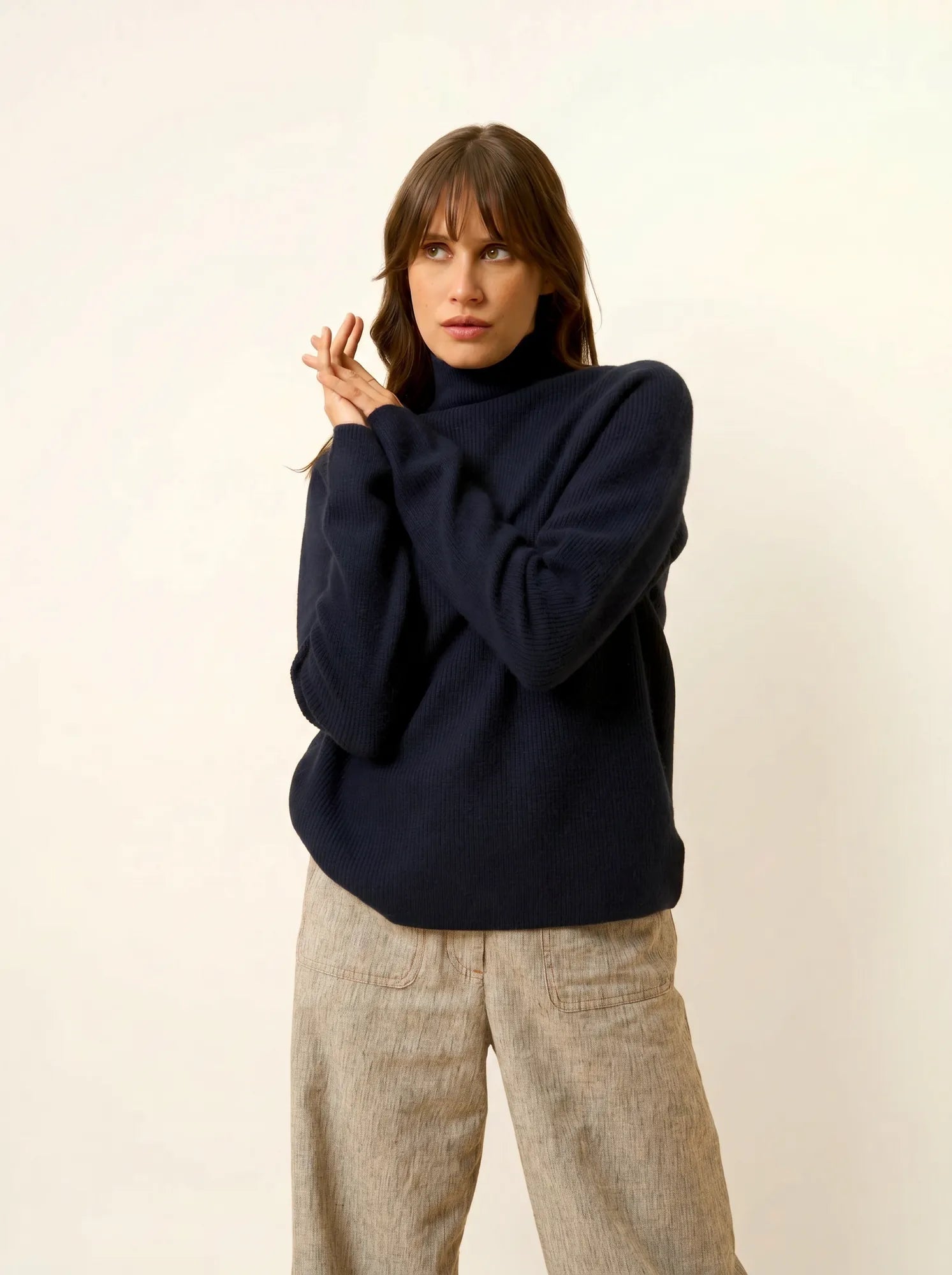 ALYSSA pull col montant bleu marine