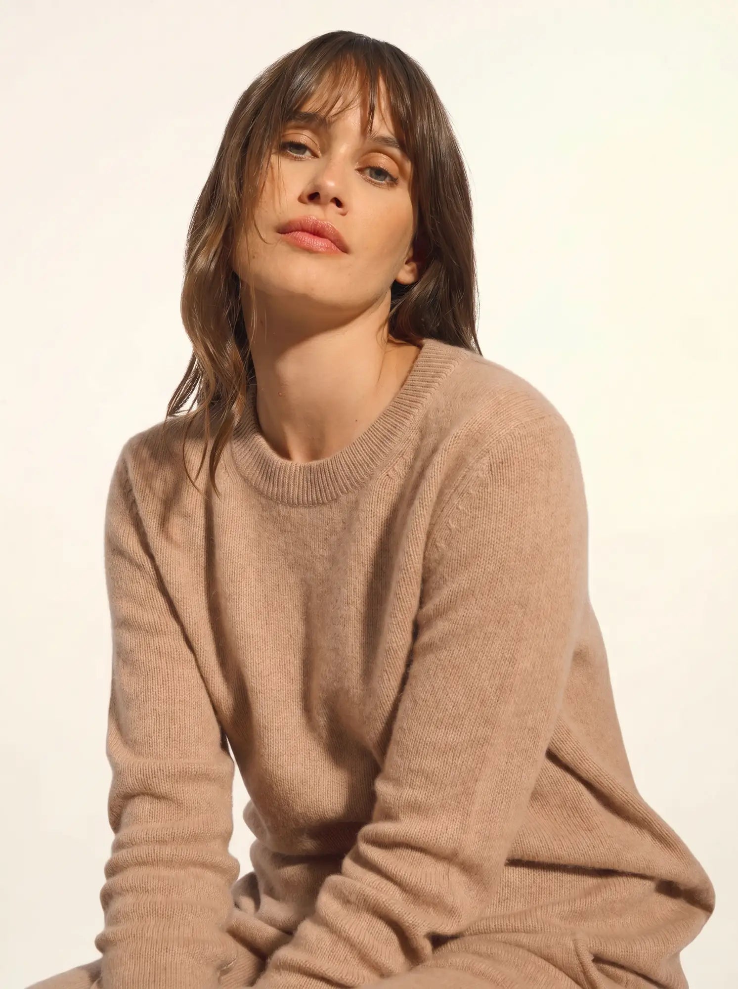 LEXINI pull col rond 4 fils camel chiné
