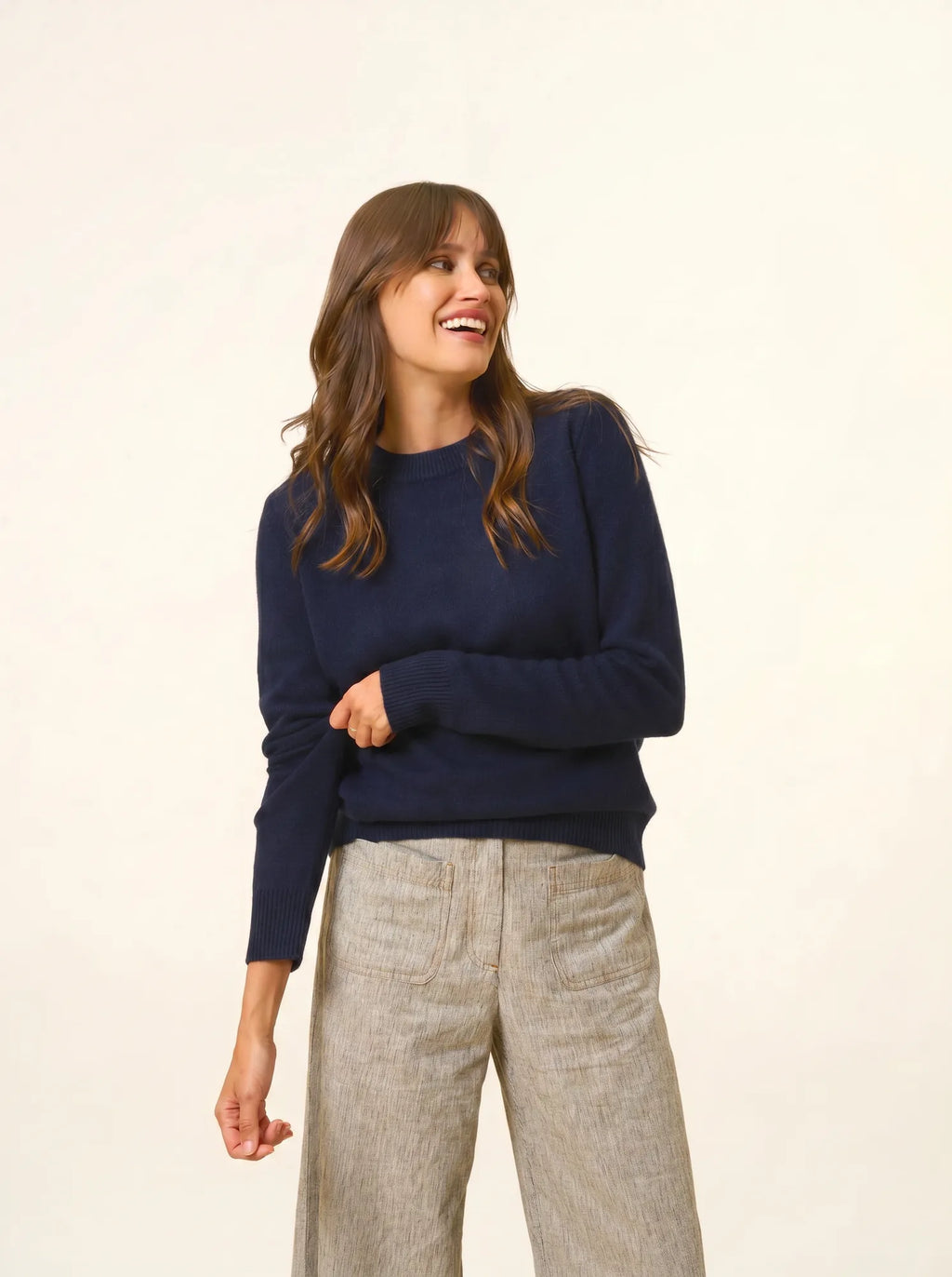 LEXINI pull col rond 4 fils bleu marine