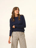 LEXINI pull col rond 4 fils bleu marine