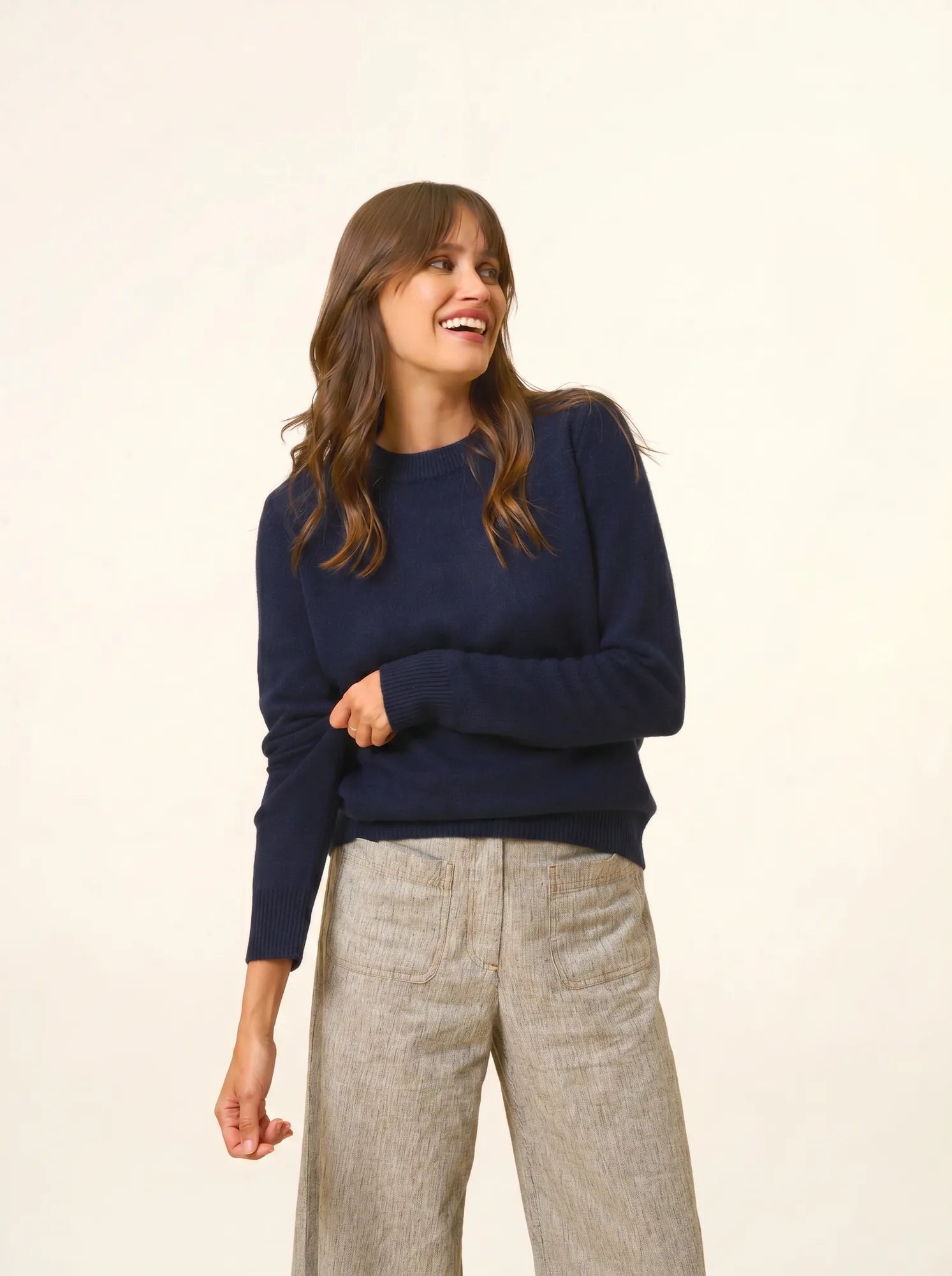 LEXINI pull col rond 4 fils bleu marine