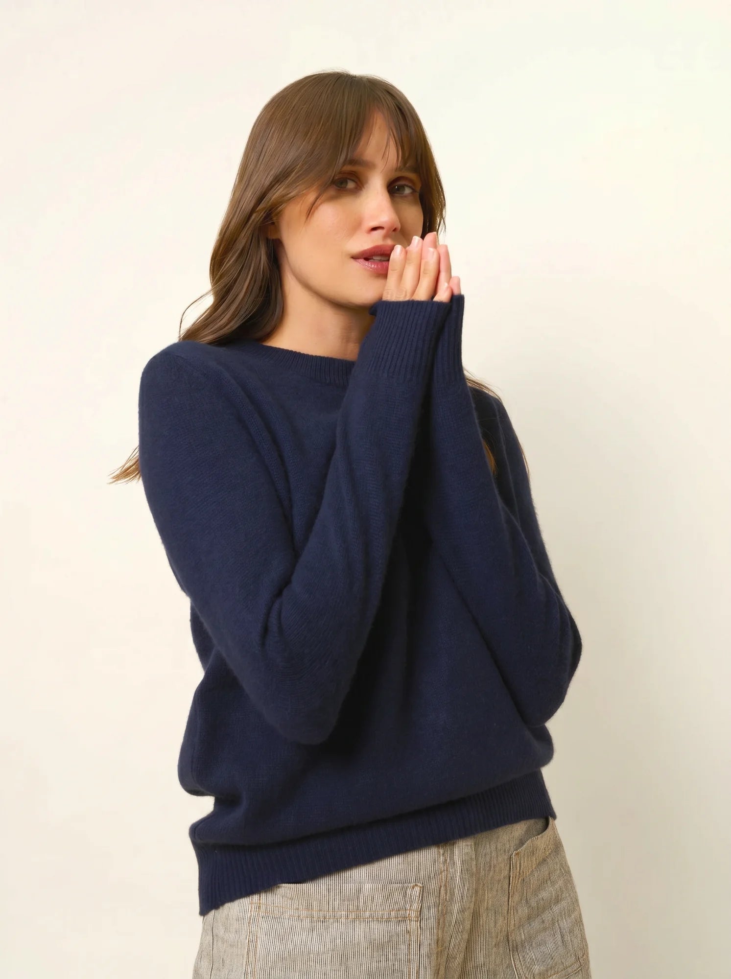 LEXINI pull col rond 4 fils bleu marine