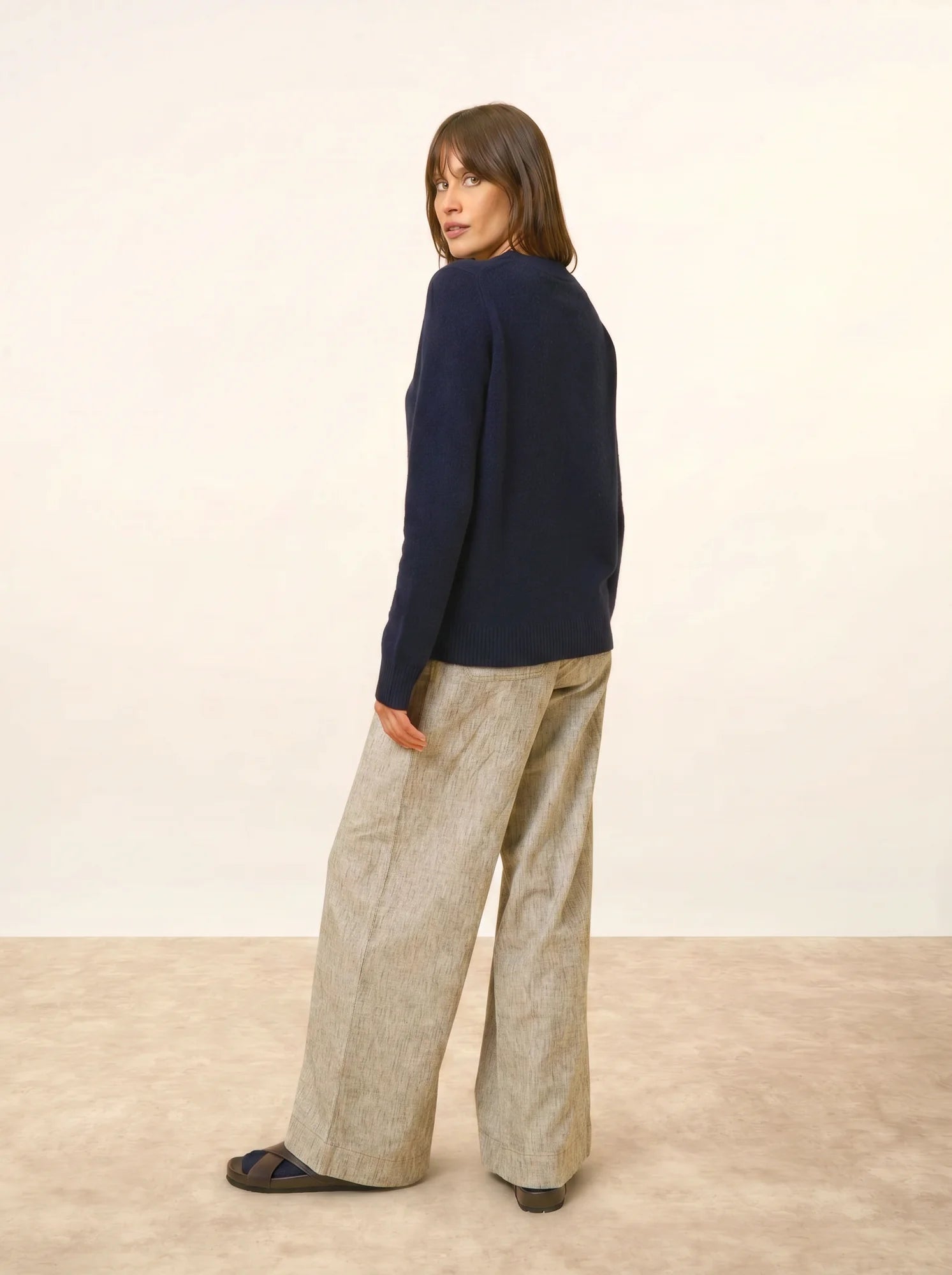 LEXINI pull col rond 4 fils bleu marine