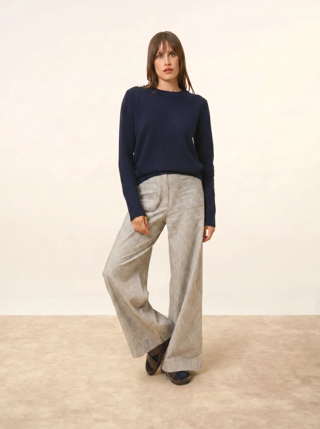 LEXINI pull col rond 4 fils bleu marine