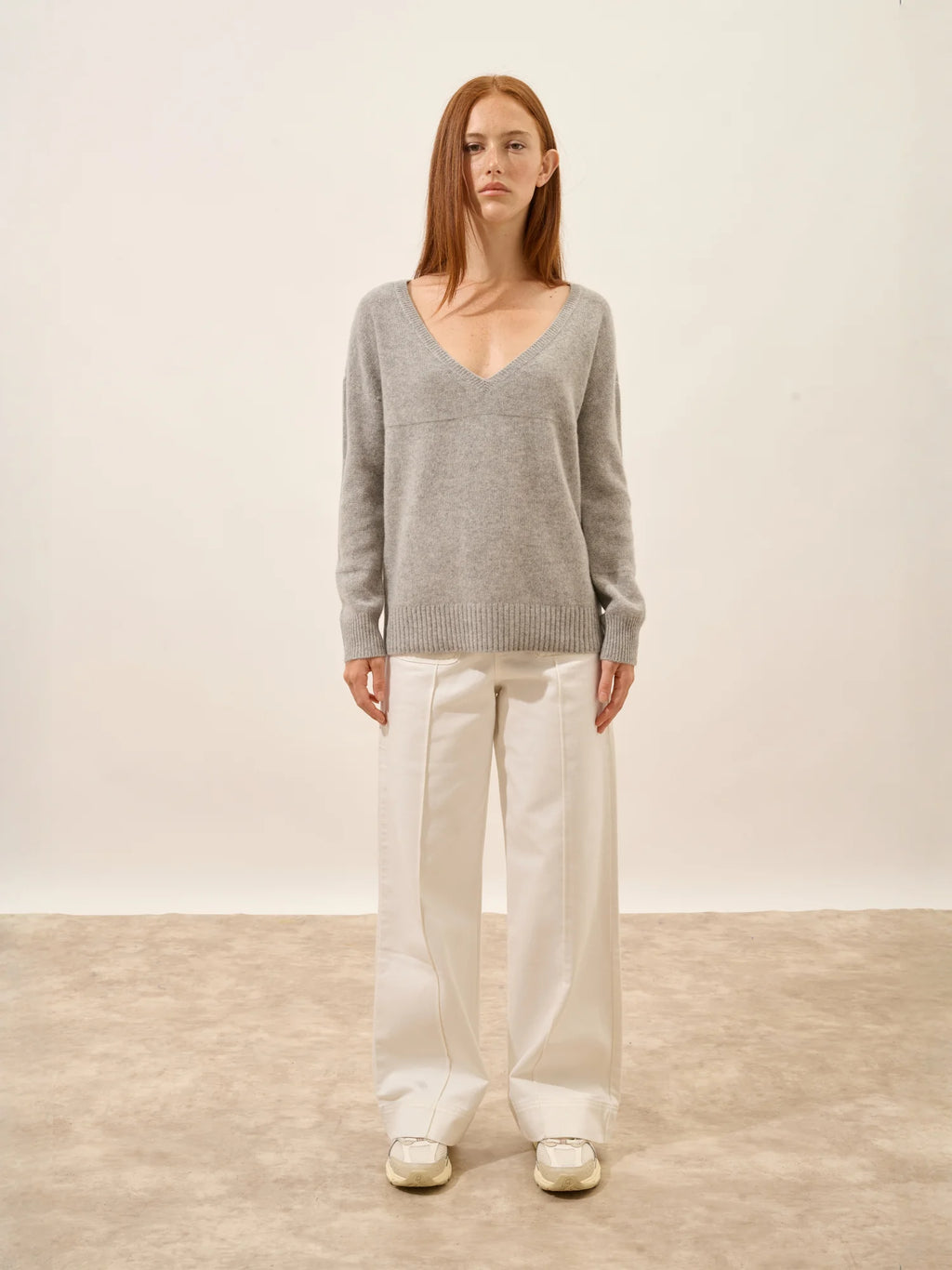CASSIE pullover v-ausschnitt 4-fädig wolke meliert