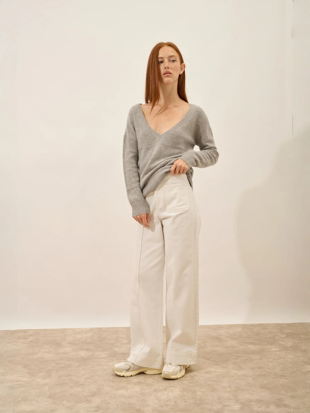 CASSIE pullover v-ausschnitt 4-fädig wolke meliert