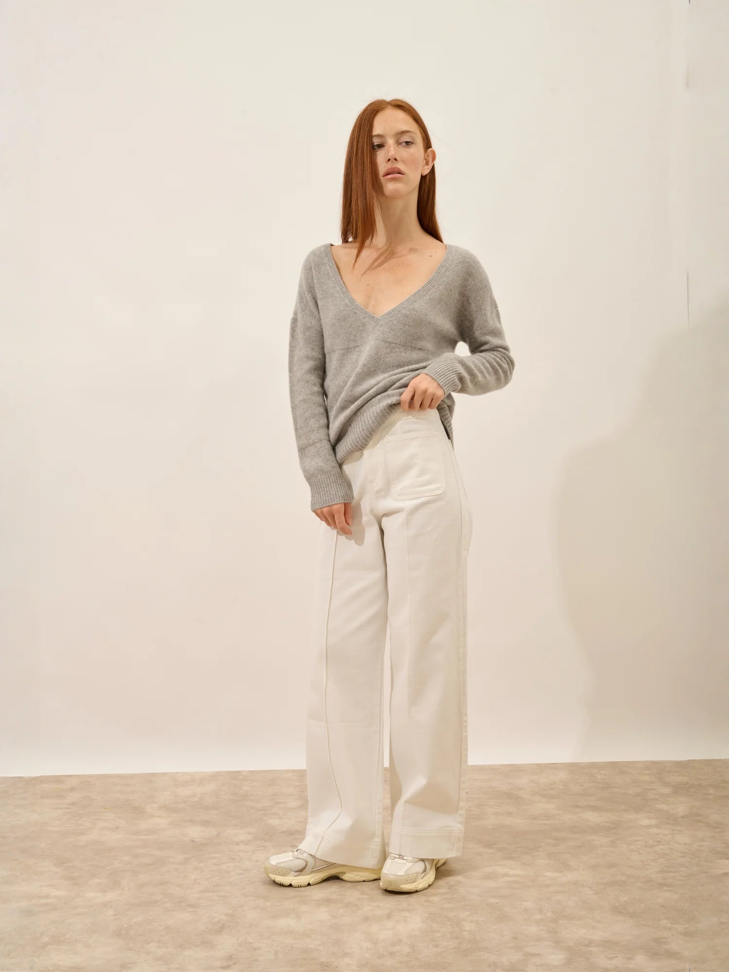 CASSIE pullover v-ausschnitt 4-fädig wolke meliert