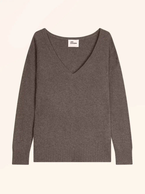 CASSIE pull col V 4 fils taupe chiné