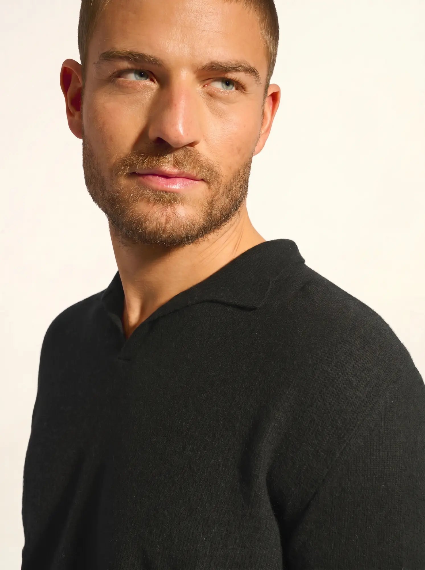 NOAH pull col polo ouvert noir