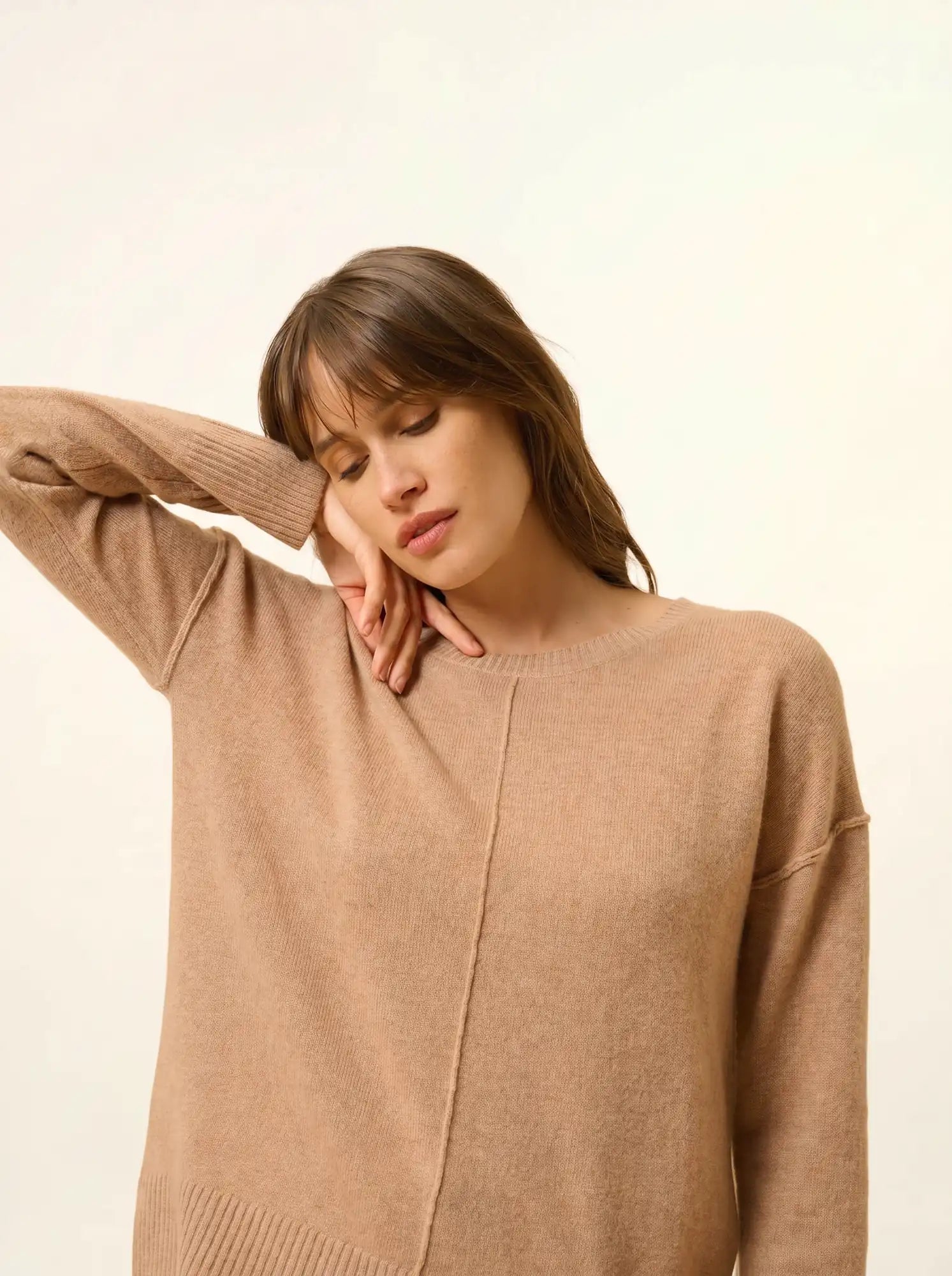 TESS pullover rundhalsausschnitt camel meliert