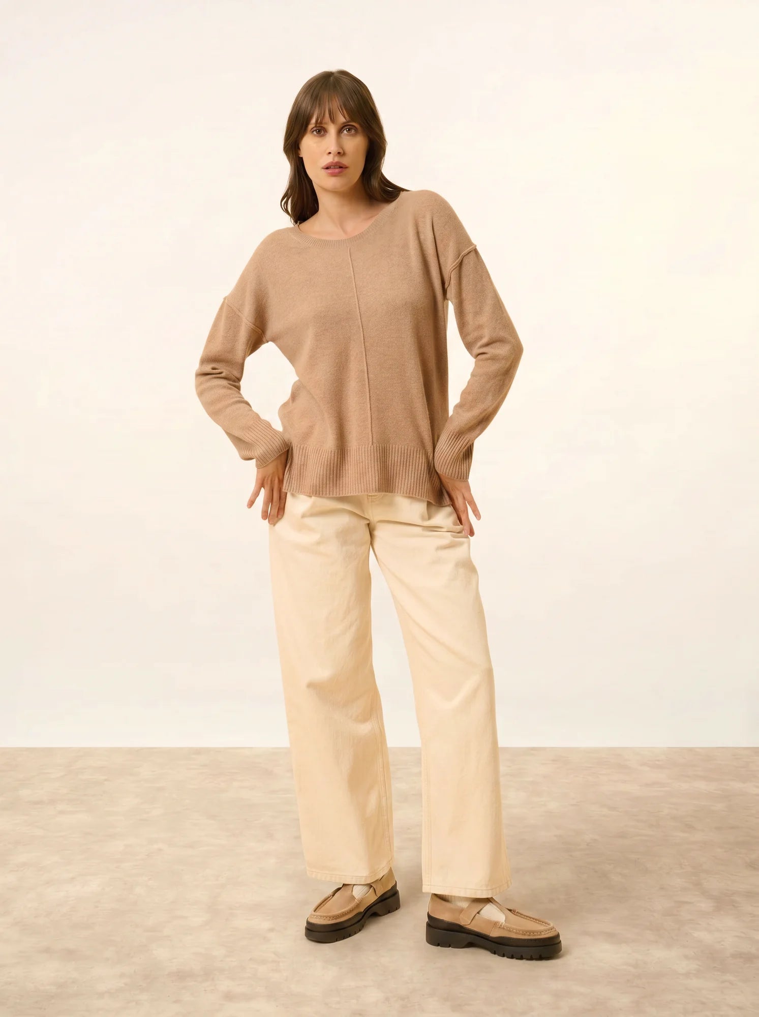 TESS pullover rundhalsausschnitt camel meliert