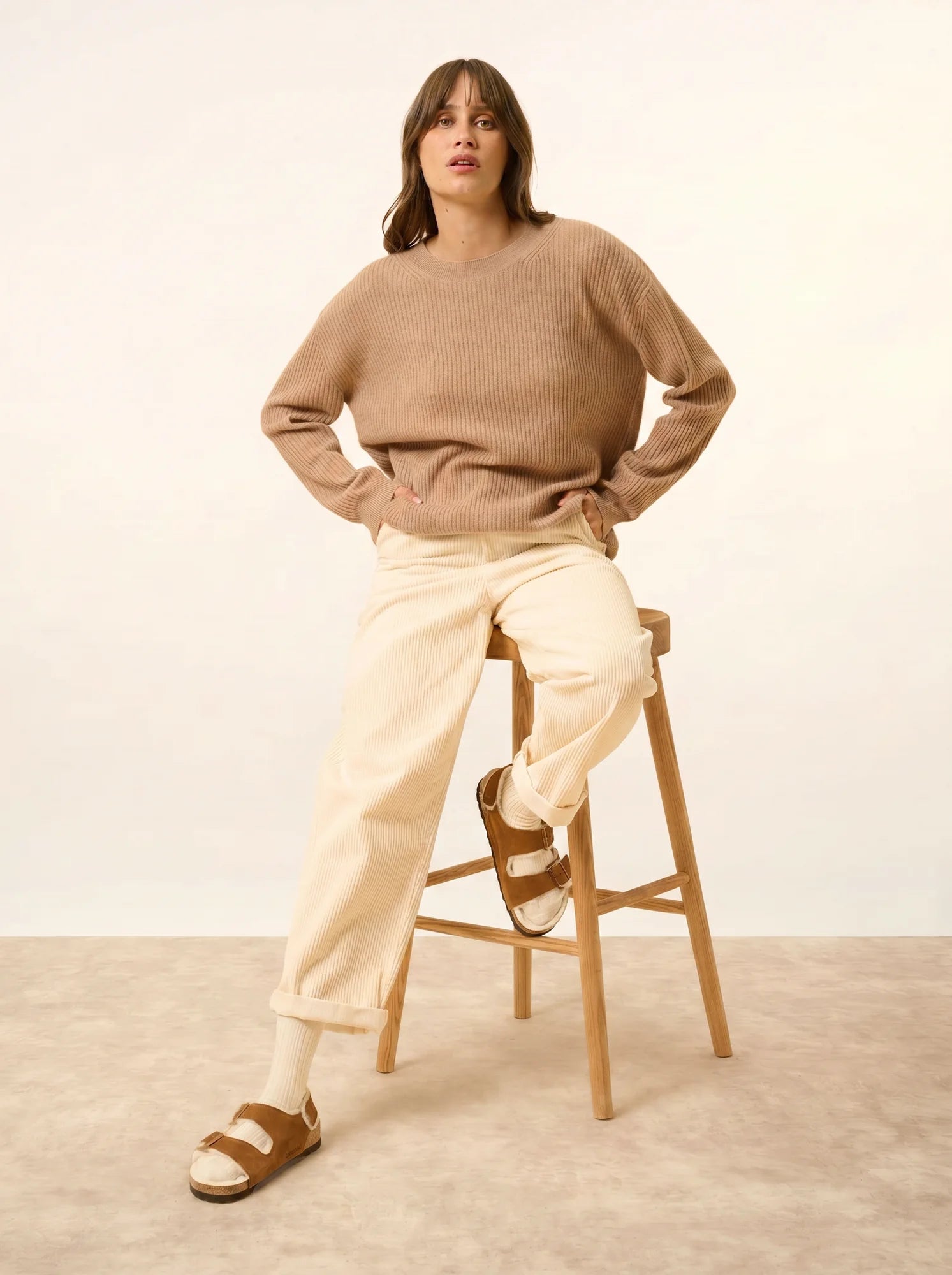 CHARLINE pullover rundhalsausschnitt camel meliert
