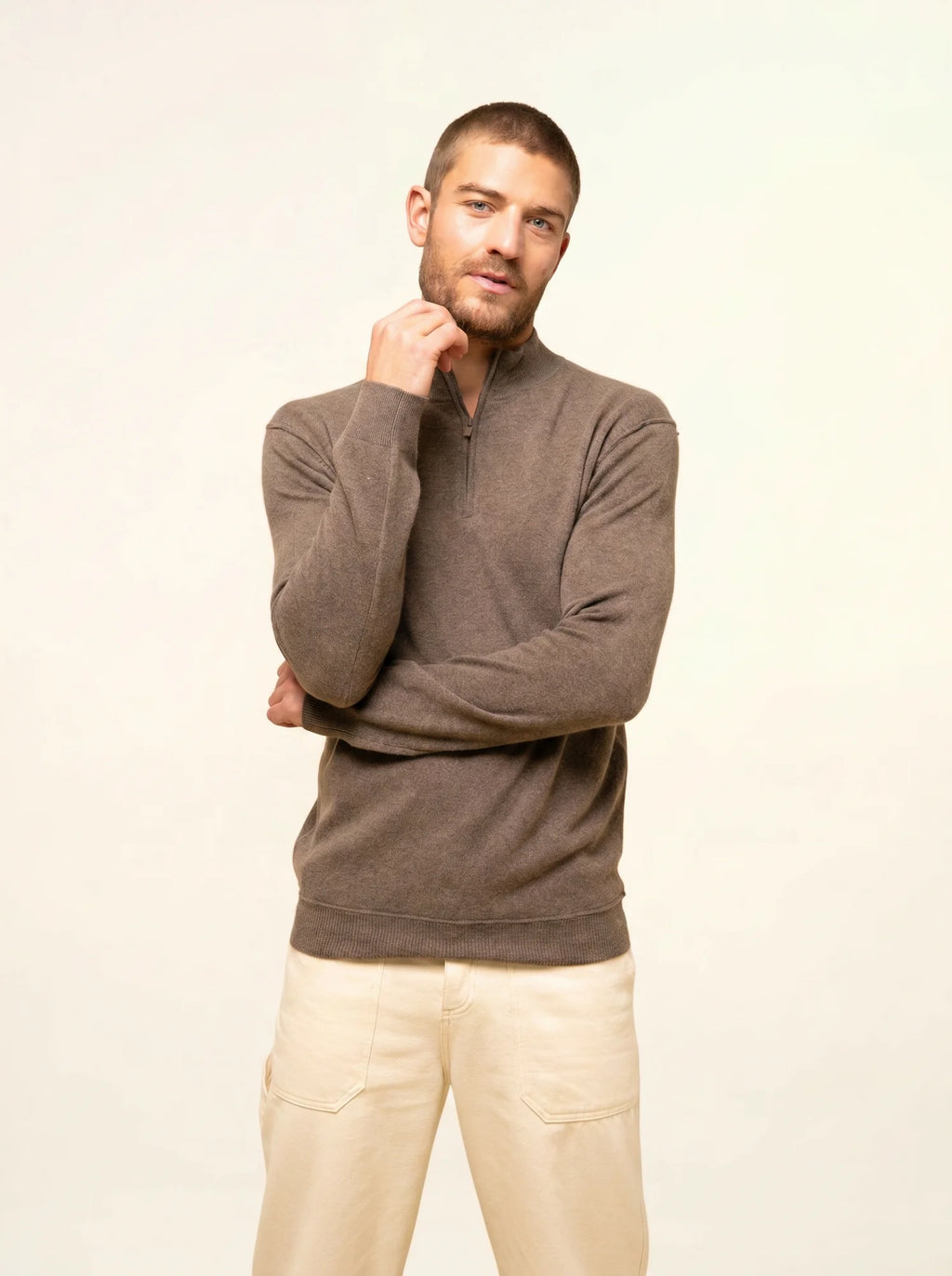 NOUR pullover dockermütze taupe meliert