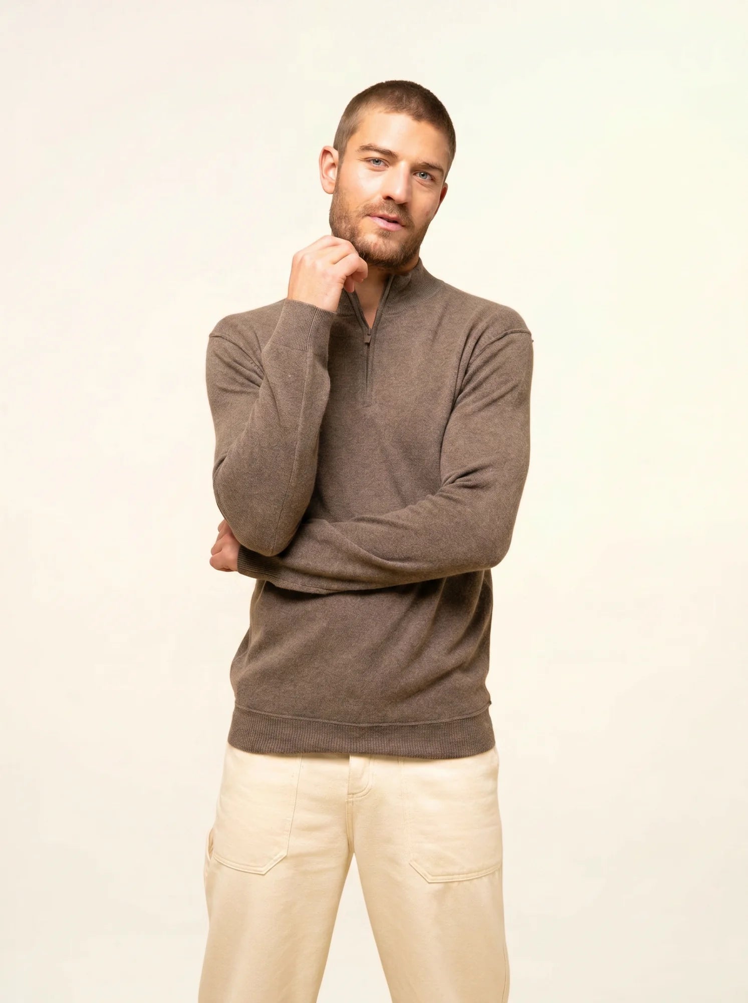 NOUR pullover dockermütze taupe meliert