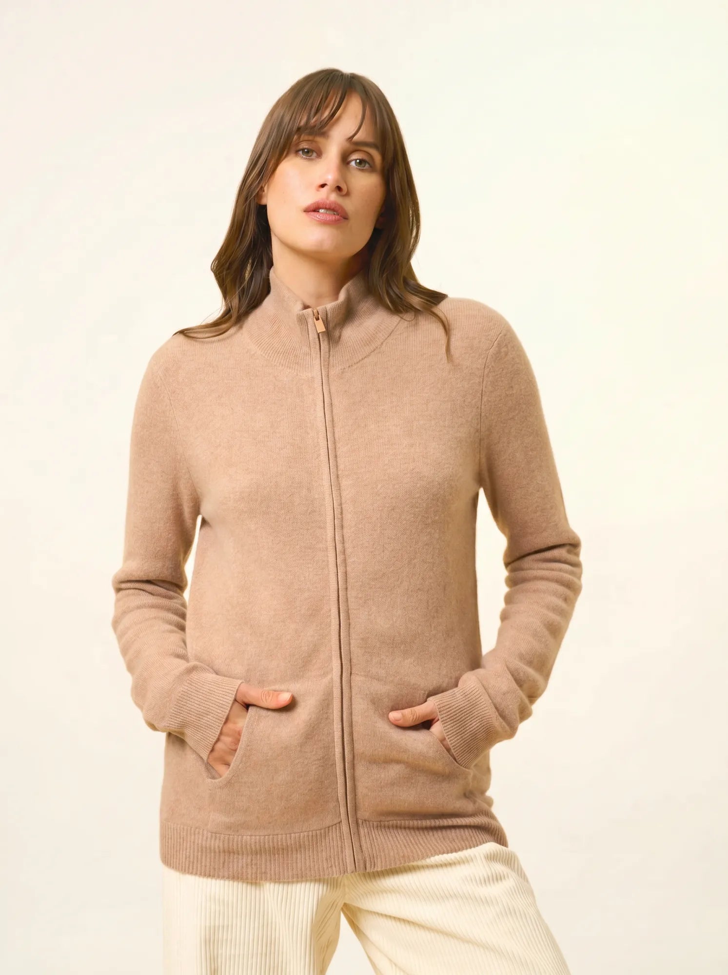 AYR weste mit reissverschluss stehkragen camel meliert