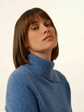 DUNDEE pullover rollkragen geknöpft blau denim