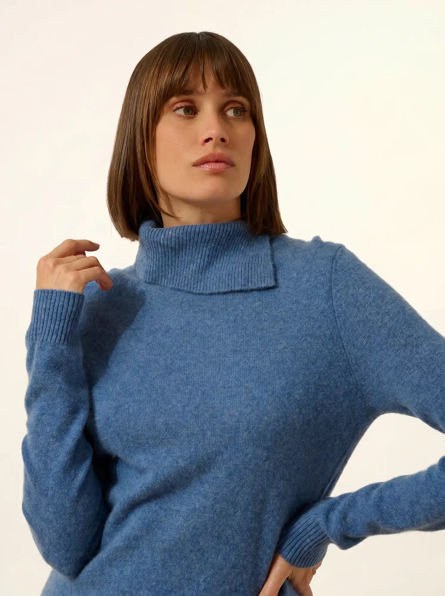 DUNDEE pullover rollkragen geknöpft blau denim