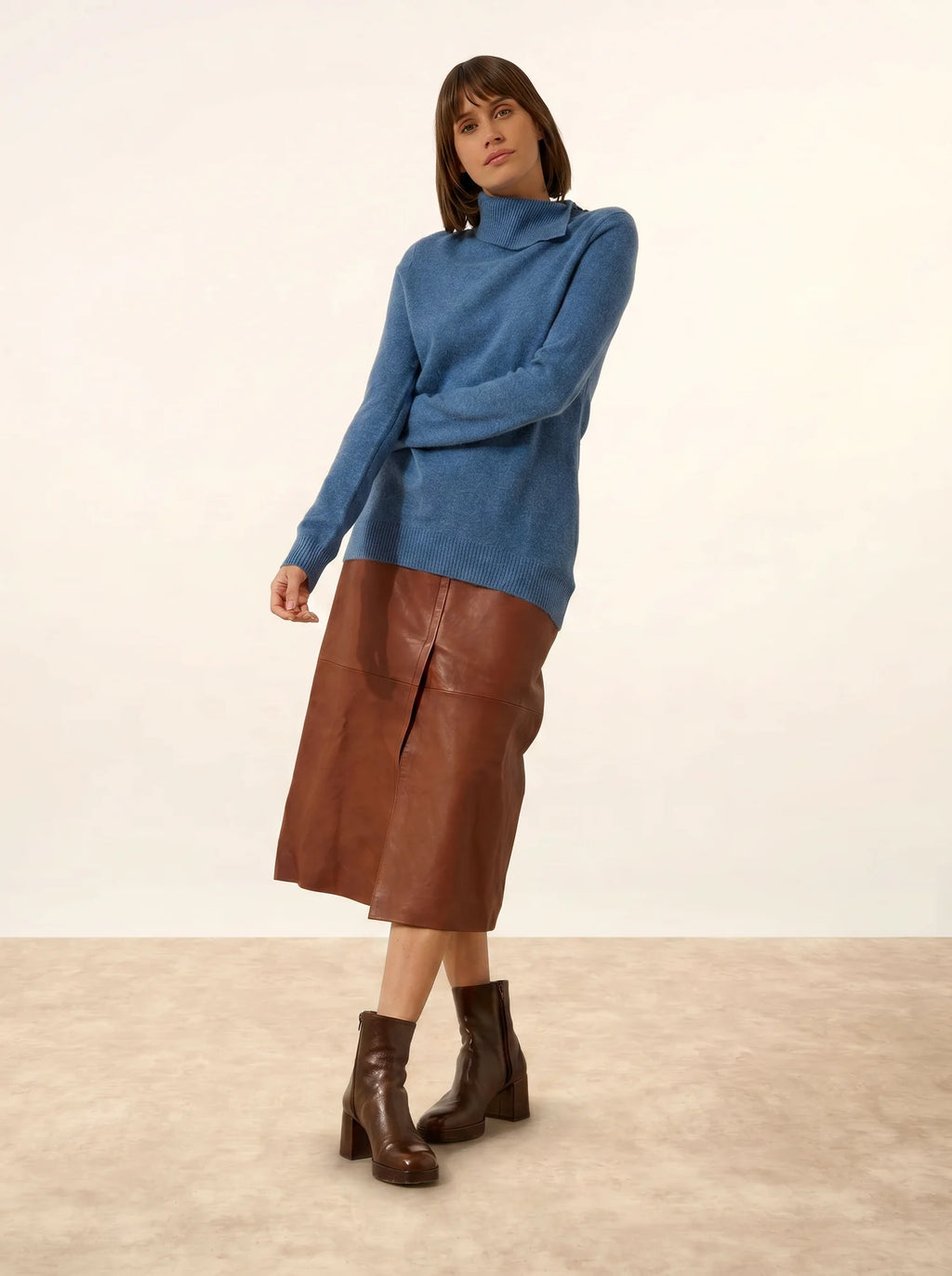 DUNDEE pullover rollkragen geknöpft blau denim