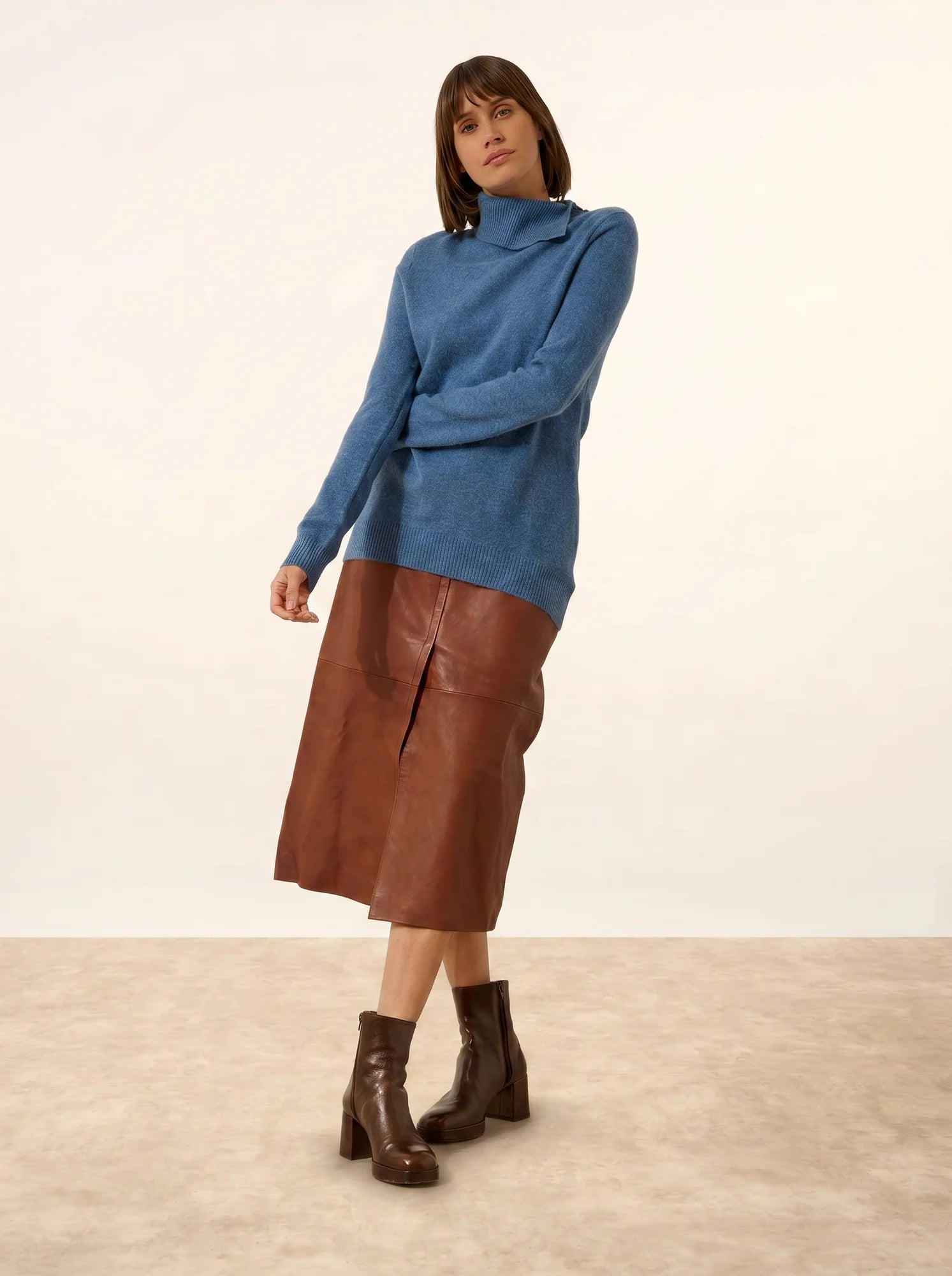DUNDEE pullover rollkragen geknöpft blau denim