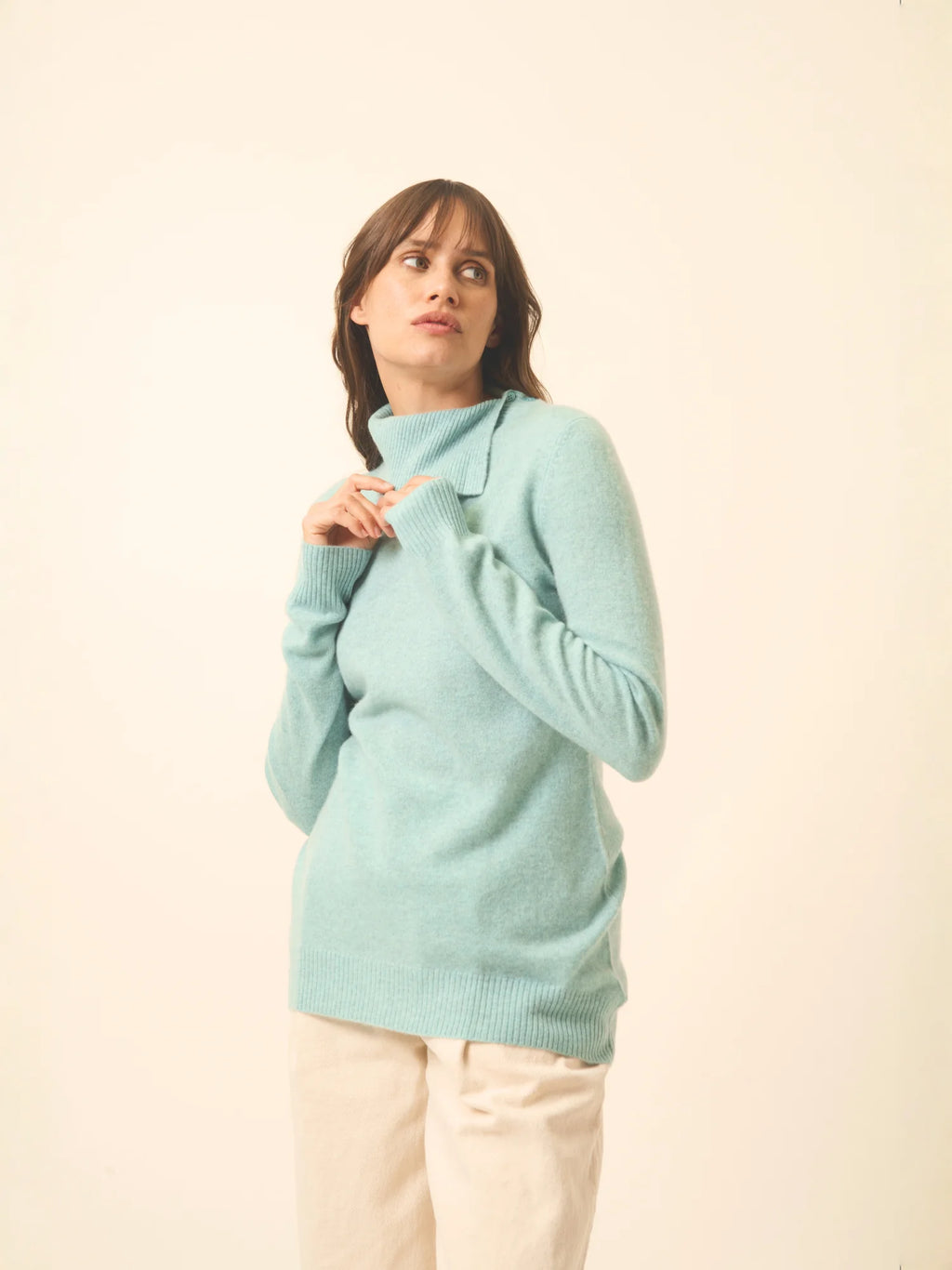 DUNDEE pullover rollkragen geknöpft aqua meliert