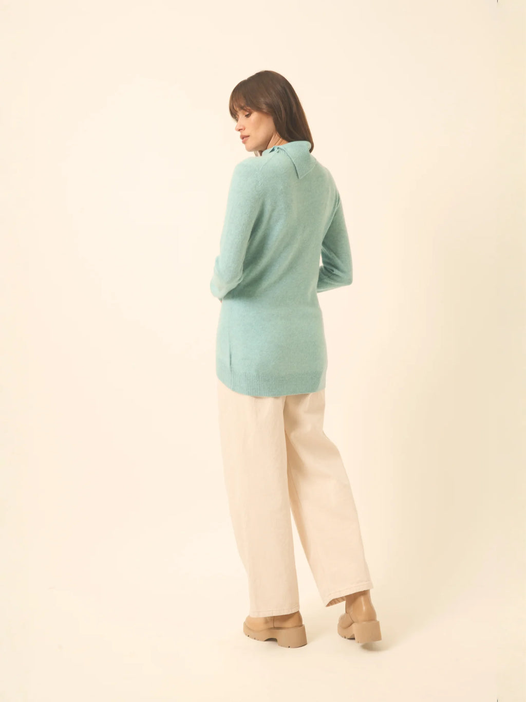 DUNDEE pullover rollkragen geknöpft aqua meliert