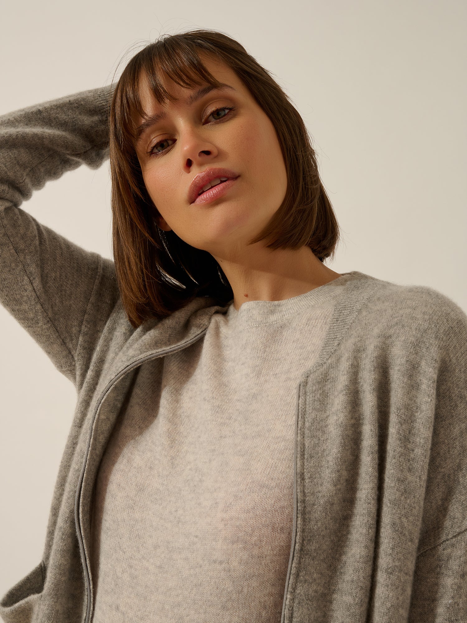 ERVIE cardigan with mandarin collar in mottled cloud print