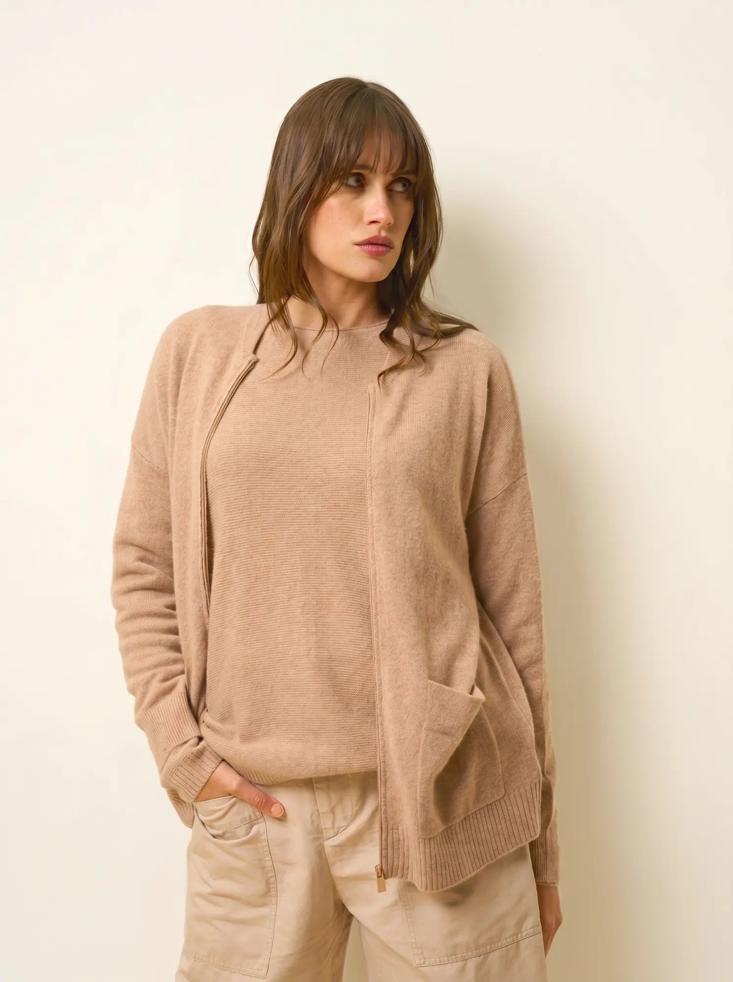 ERVIE weste mit reissverschluss col mao camel meliert