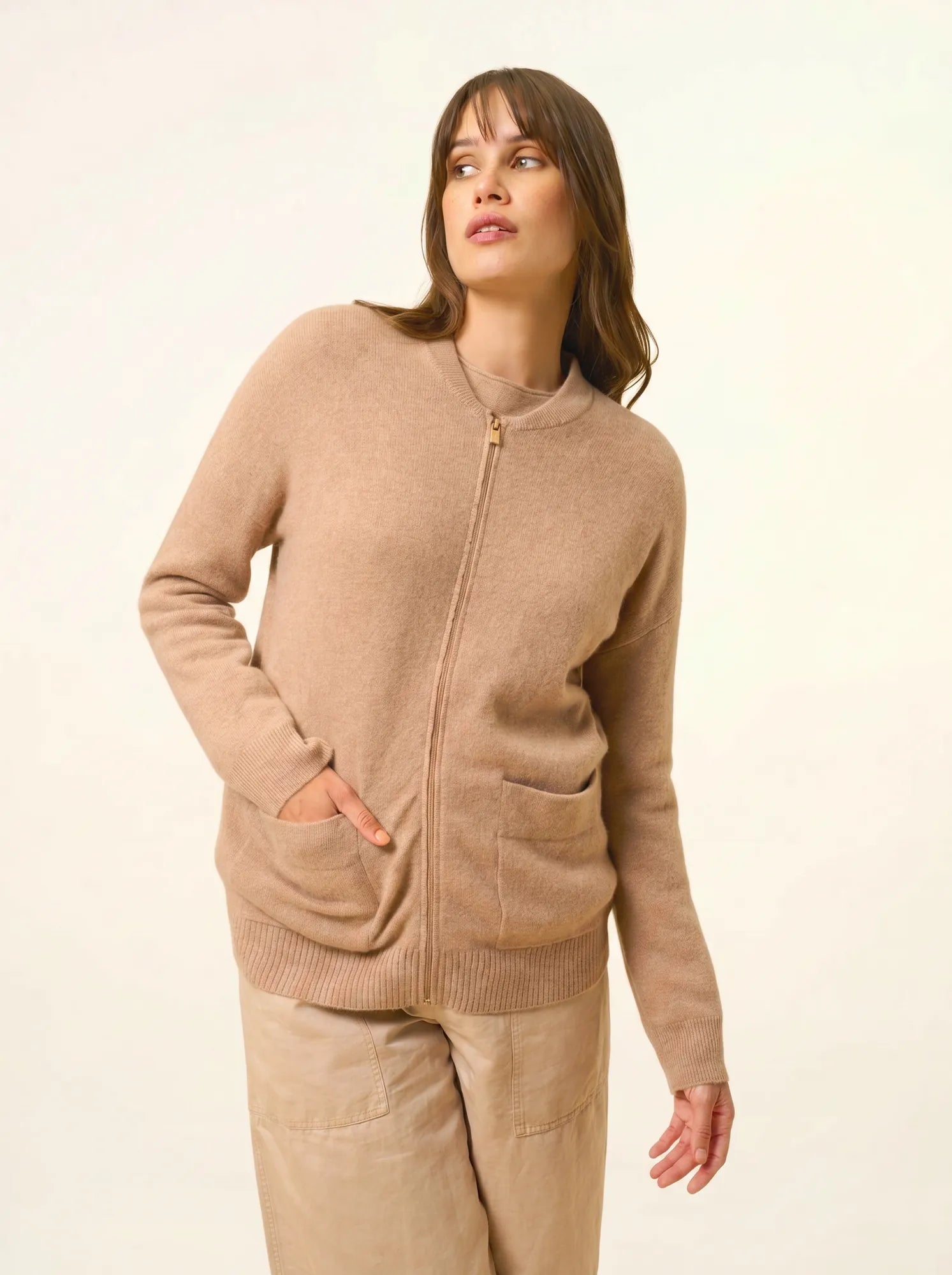 ERVIE weste mit reissverschluss col mao camel meliert