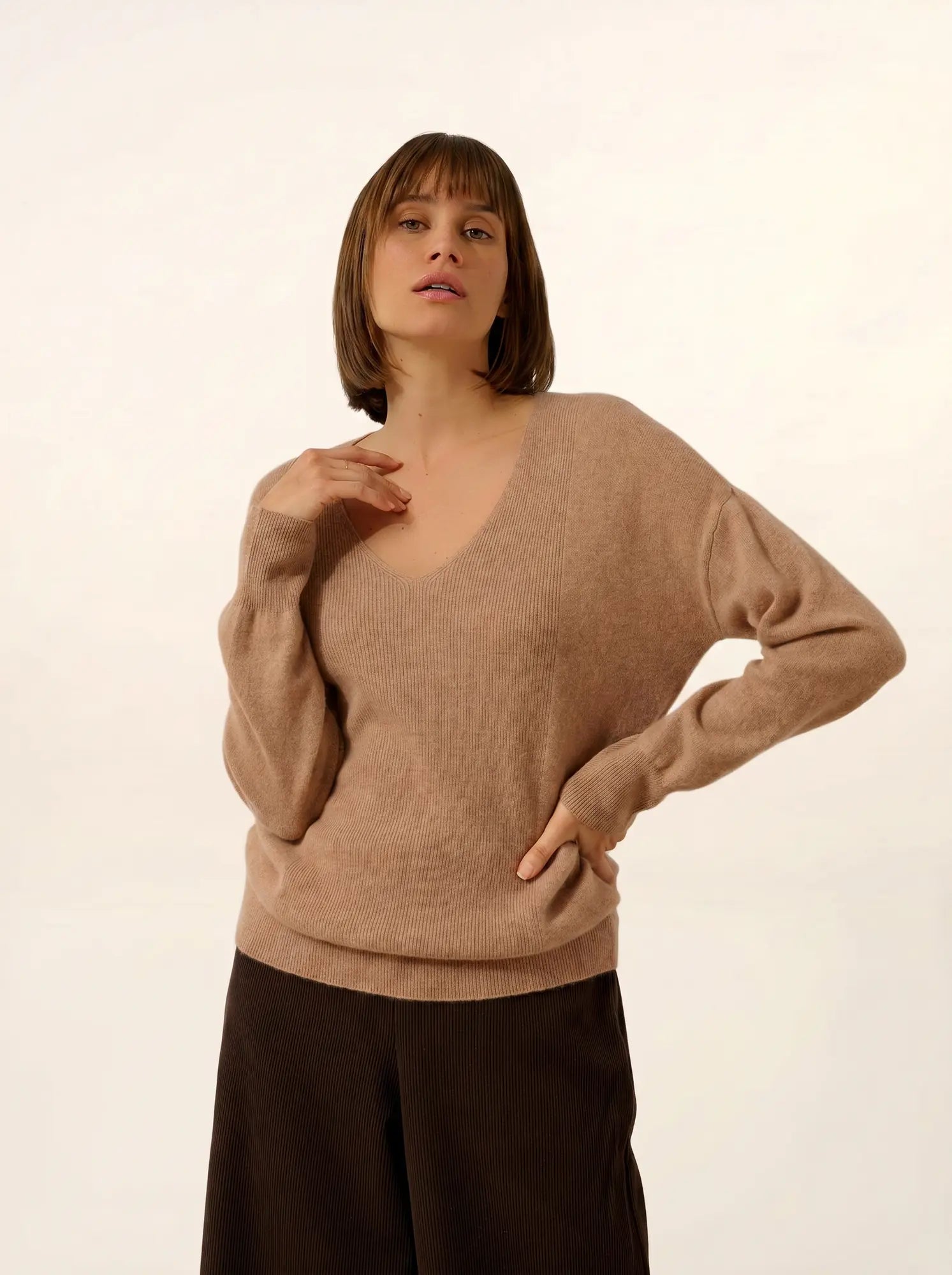 BIRSE pullover v-ausschnitt camel meliert
