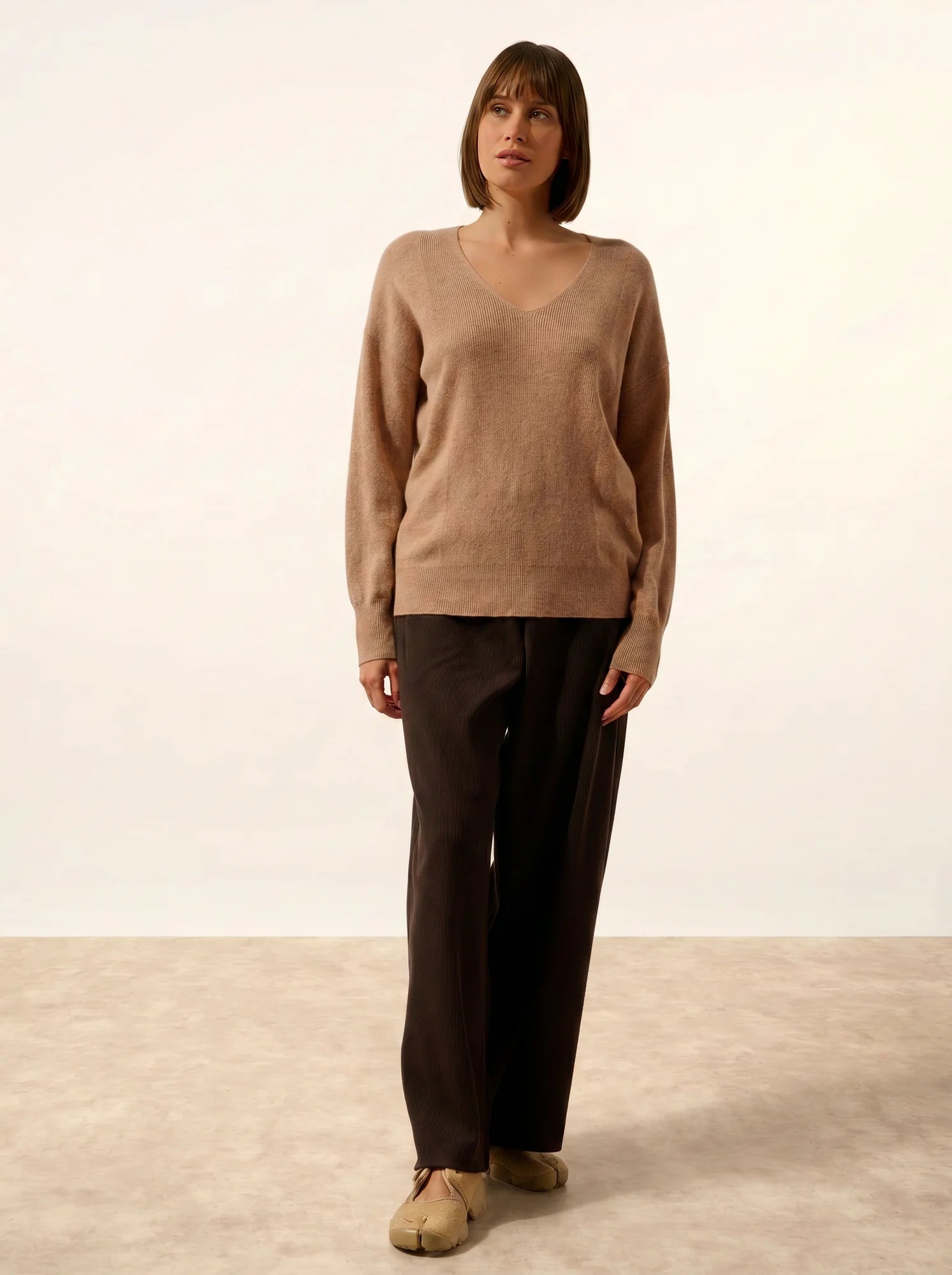 BIRSE pullover v-ausschnitt camel meliert