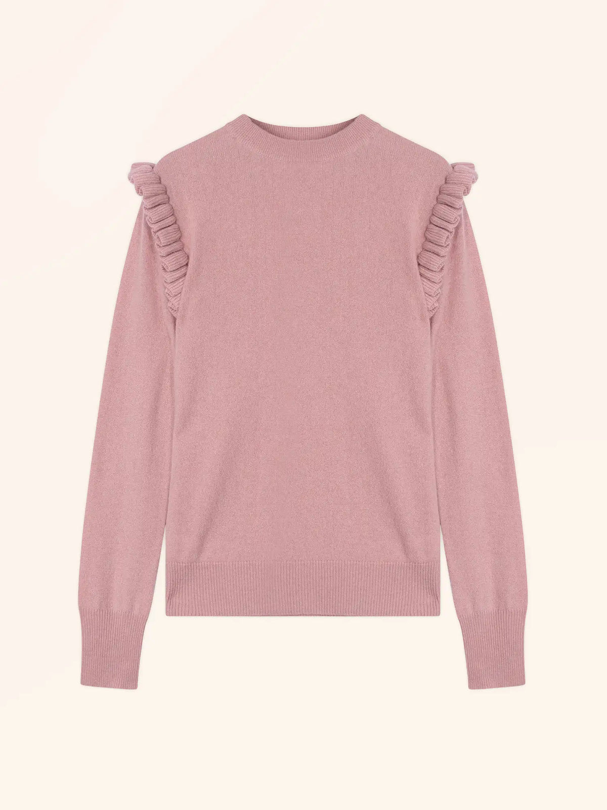 BOXBURN Pullover Rundhalsausschnitt Volants an Schultern Rosenholz