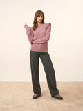 BOXBURN Pullover Rundhalsausschnitt Volants an Schultern Rosenholz