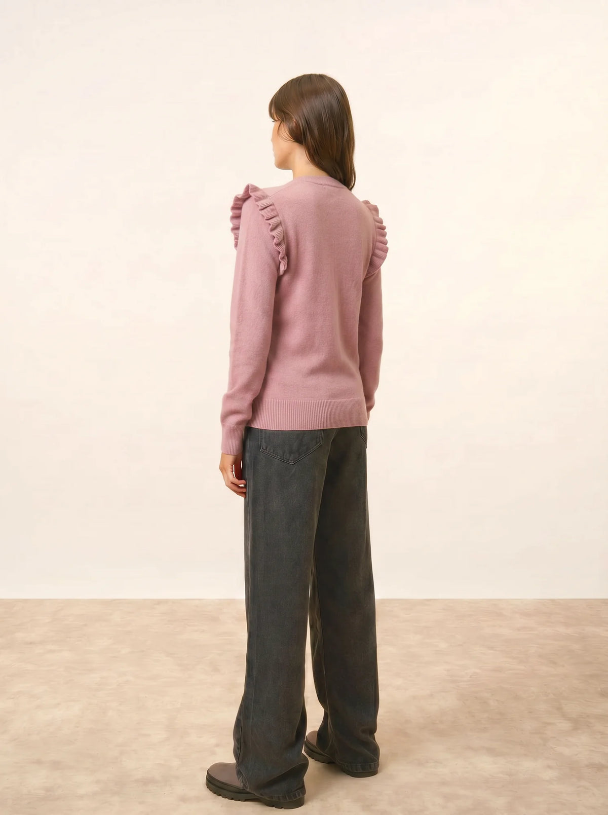 BOXBURN Pullover Rundhalsausschnitt Volants an Schultern Rosenholz
