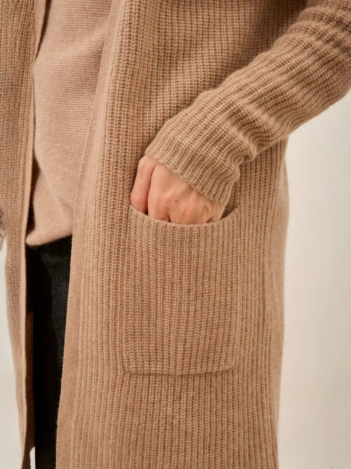 BRAEMAR jacke lang offen 4-fädig camel meliert