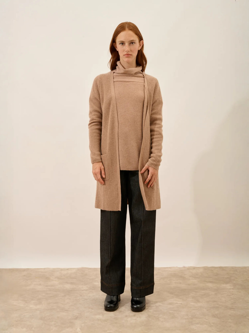 BRAEMAR jacke lang offen 4-fädig camel meliert