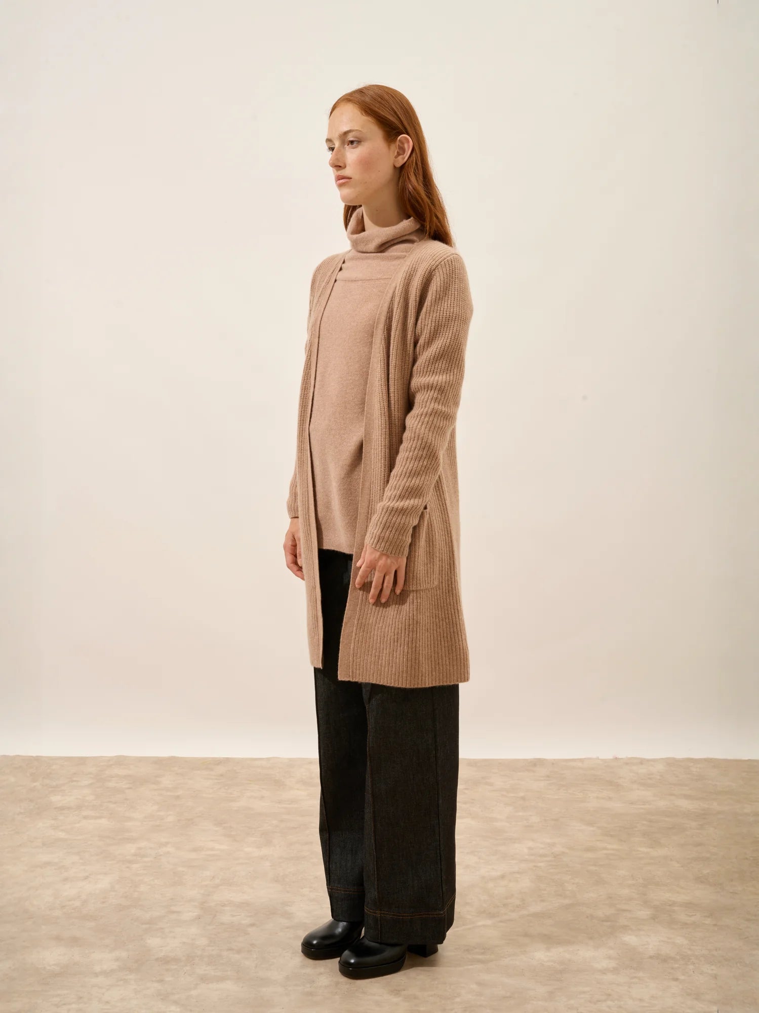 BRAEMAR jacke lang offen 4-fädig camel meliert
