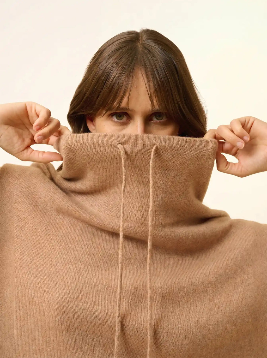 MELROSE pullover stehkragen kordelzug seitenschlitze camel meliert