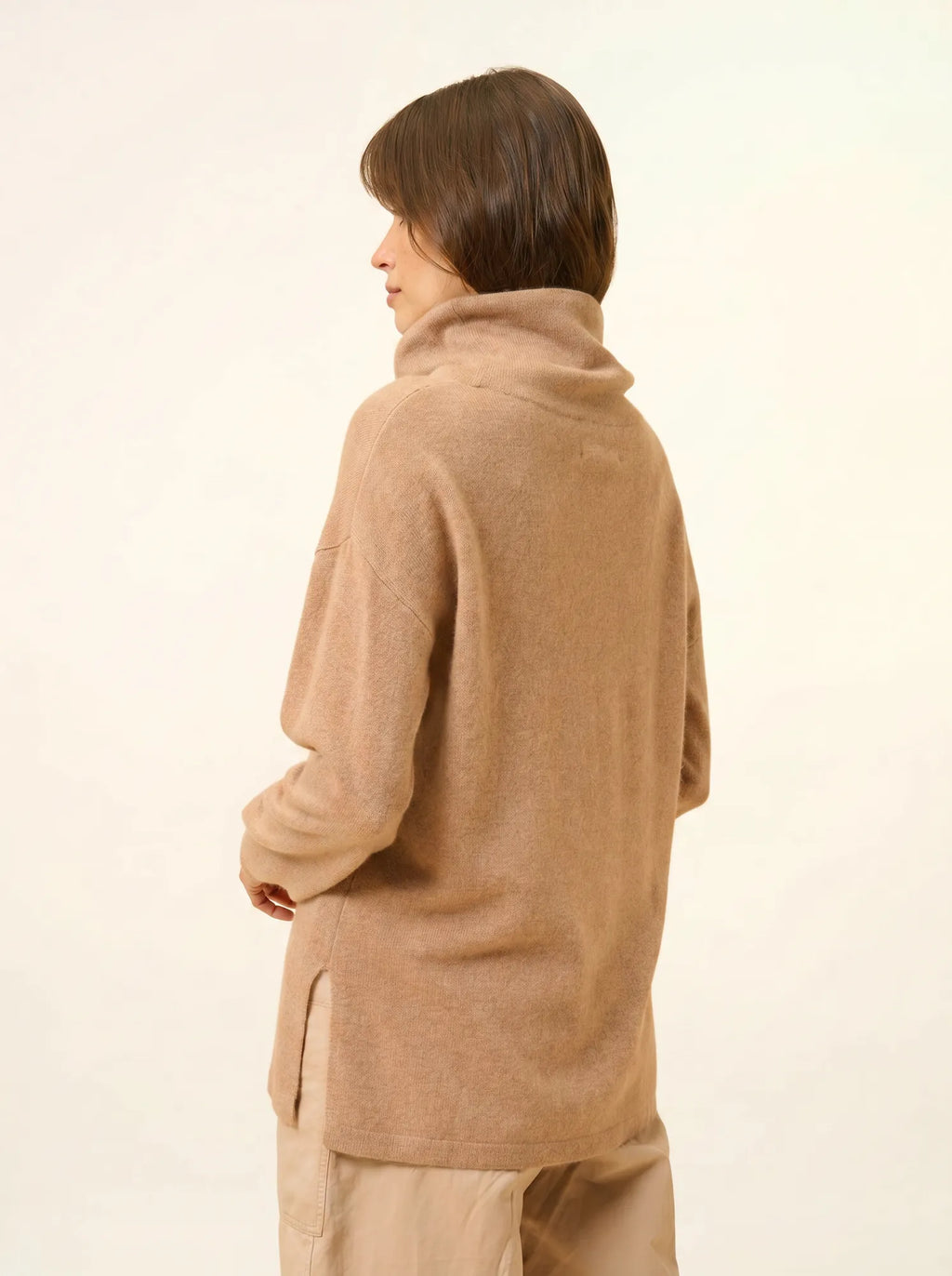 MELROSE pullover stehkragen kordelzug seitenschlitze camel meliert